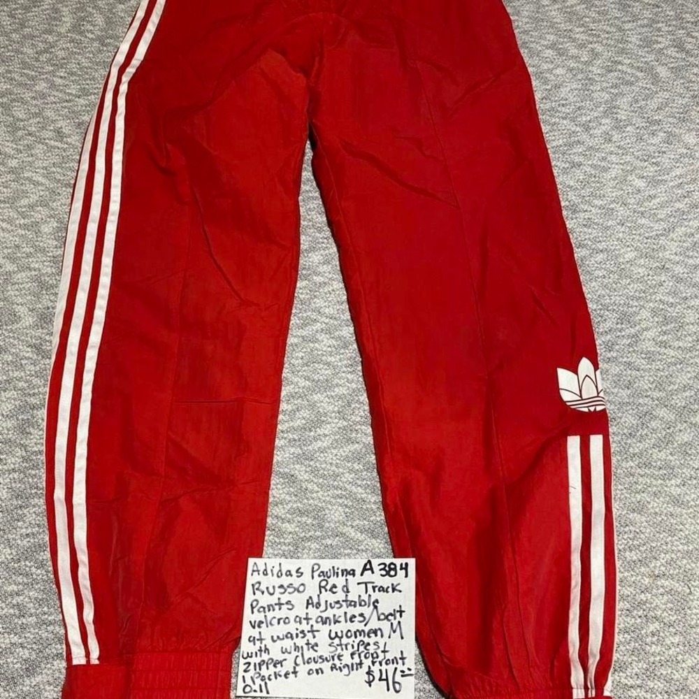 adidas Red Track Pants with White Stripes